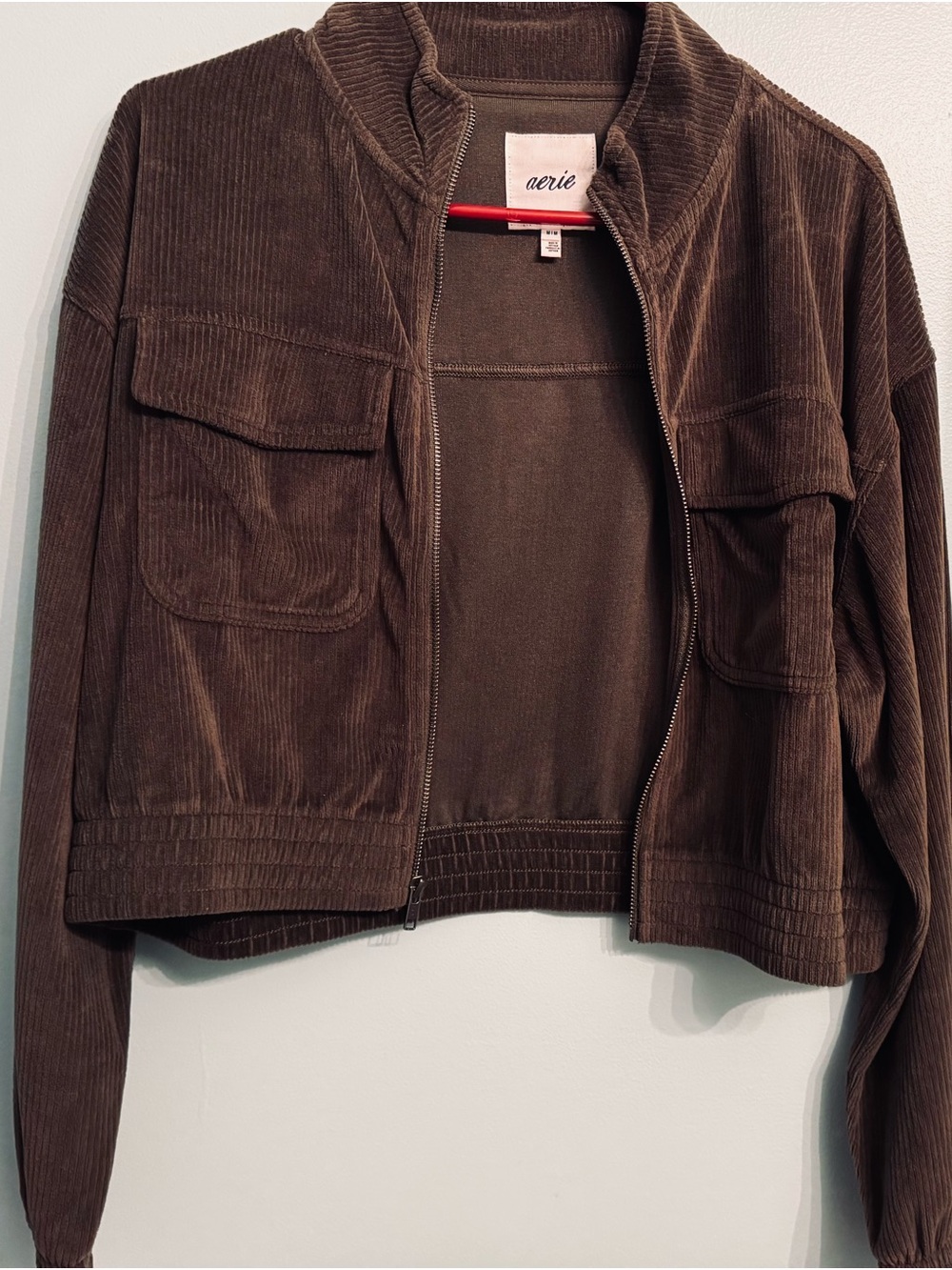 aerie Brown Corduroy Utility Jacket with Chest Flap Pockets
